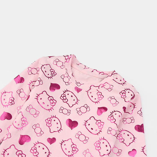 Infant Girls Lycra Jersey T-Shirt Kitty-Pink