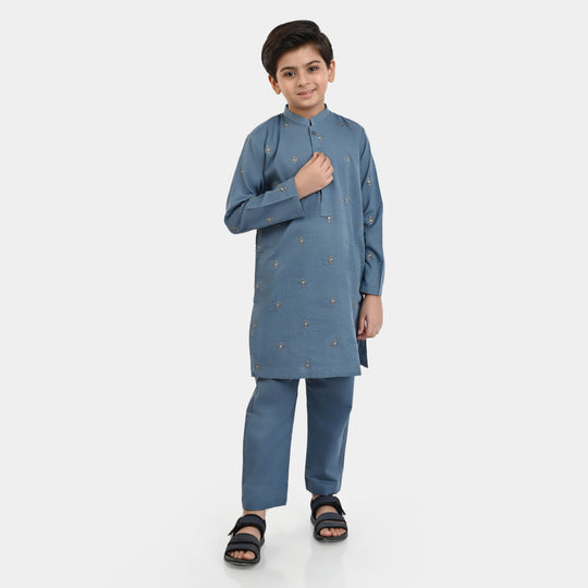 Boys khaddar 2 piece suit Embroidered -P/Blue