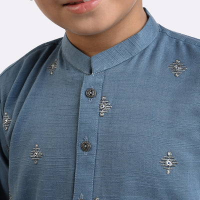 Boys khaddar 2 piece suit Embroidered -P/Blue