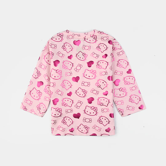 Infant Girls Lycra Jersey T-Shirt Kitty-Pink