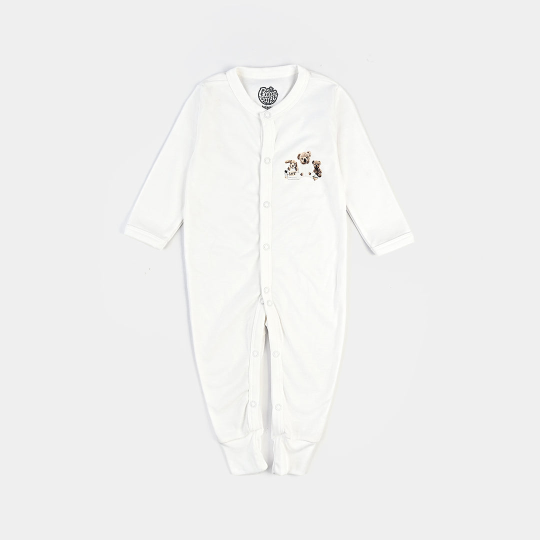 Pack of 3 Infant Unisex Cotton Rompers Bear-Off White