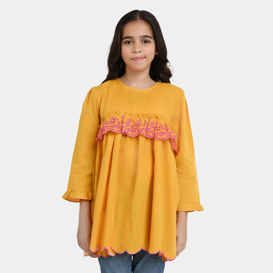 Girls khaddar EMB Top Glow-Yellow