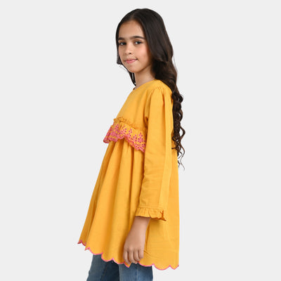 Girls khaddar EMB Top Glow-Yellow