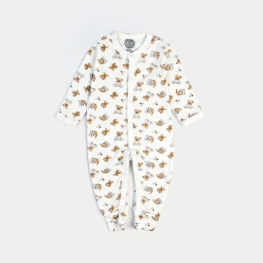 Pack of 3 Infant Unisex Cotton Rompers Bear-Off White