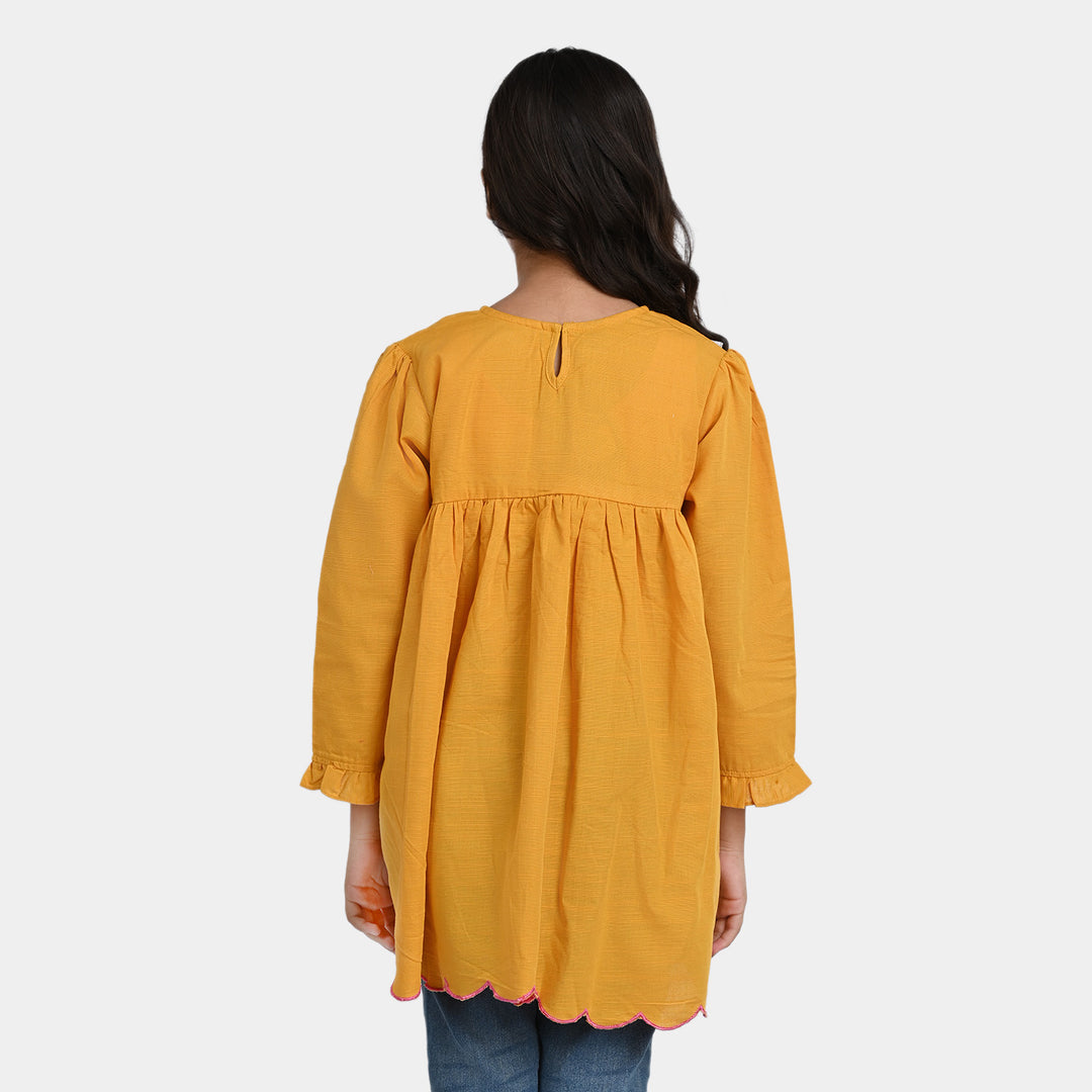 Girls khaddar EMB Top Glow-Yellow