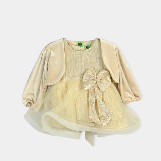 Infant Girls Organza Fancy Frock Glittery-BEIGE