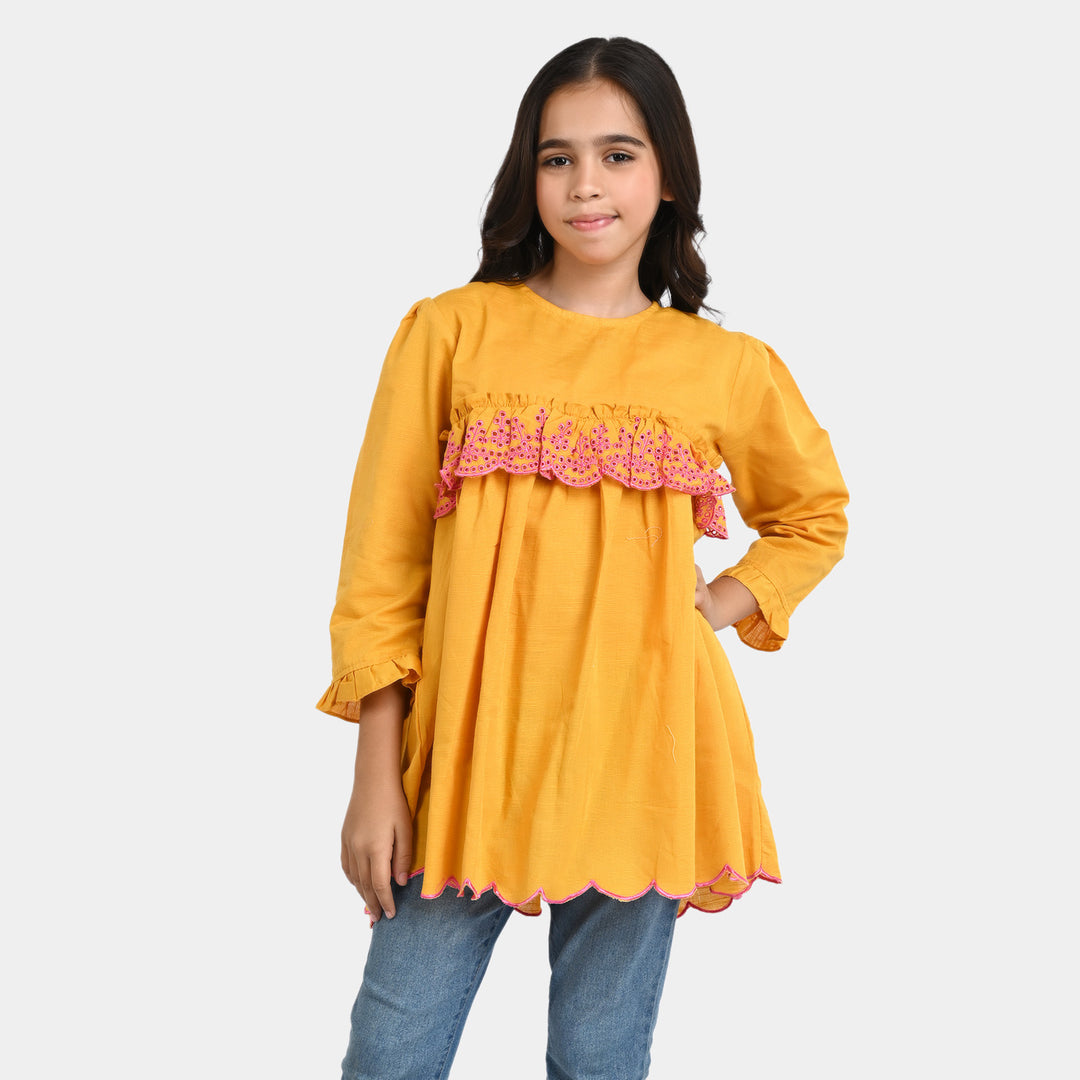 Girls khaddar EMB Top Glow-Yellow