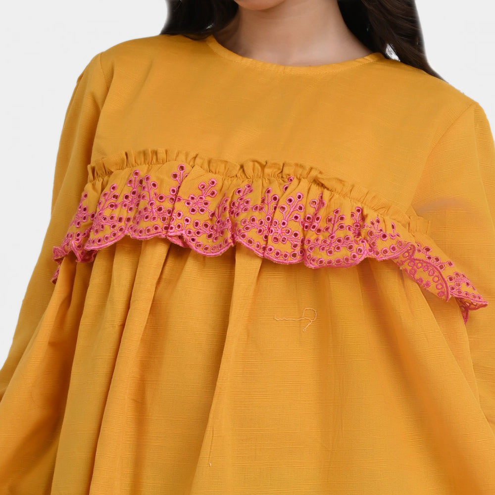 Girls khaddar EMB Top Glow-Yellow