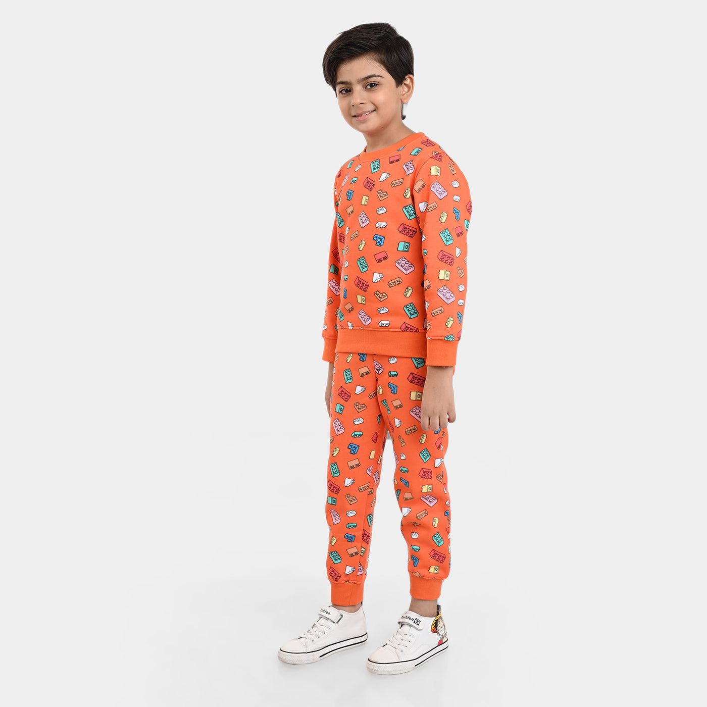 Boys Fleece 2 Piece Suit Tetris-C.Orange
