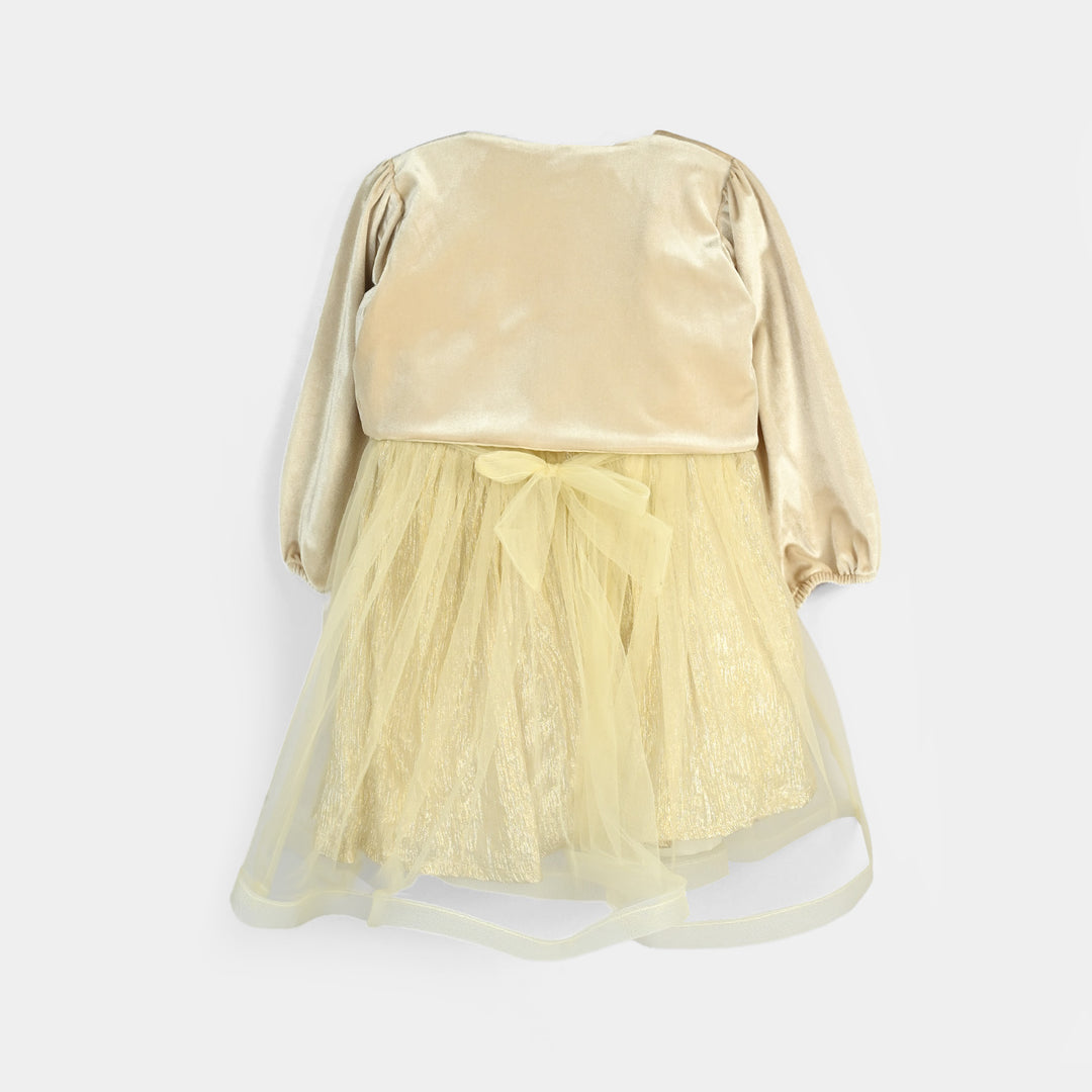 Girls Organza Fancy Frock Glittery-BEIGE