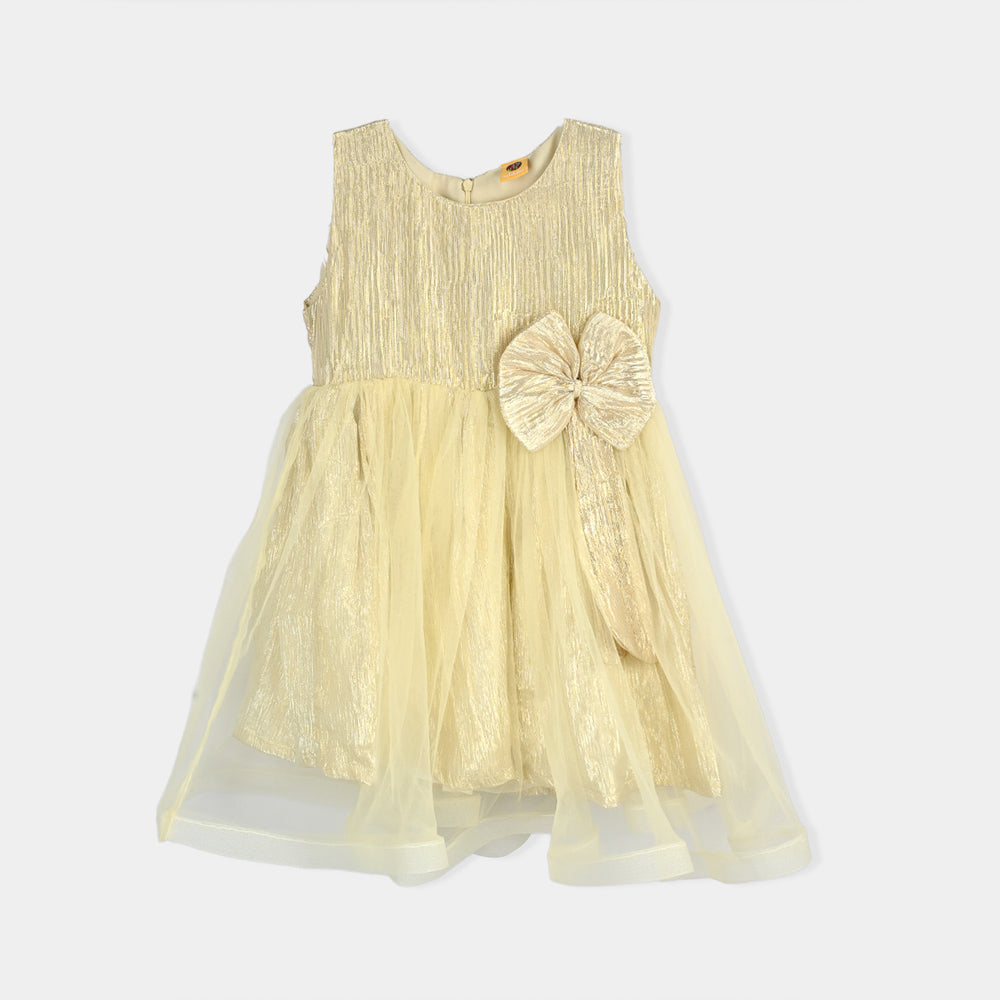 Girls Organza Fancy Frock Glittery-BEIGE