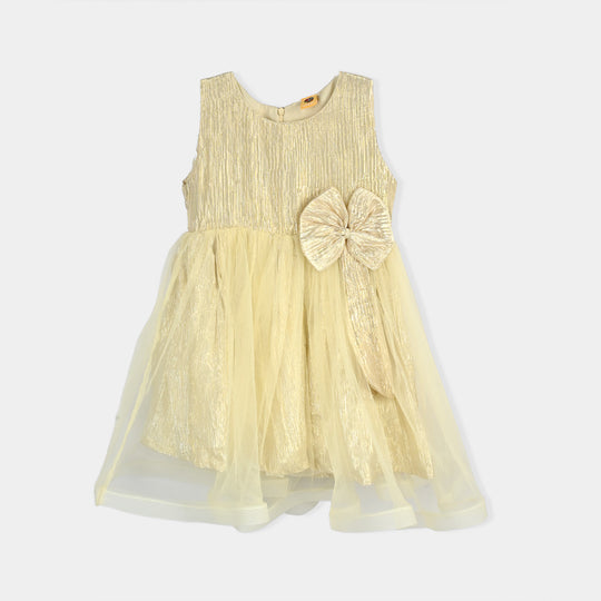 Girls Organza Fancy Frock Glittery-BEIGE