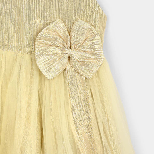 Girls Organza Fancy Frock Glittery-BEIGE