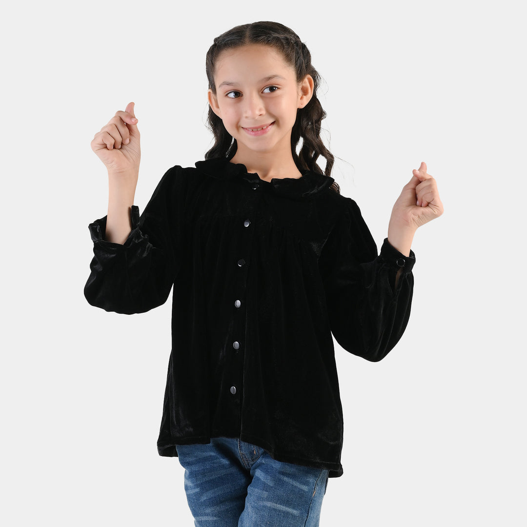 Girls Velvet Casual Top Shimmer - BLACK