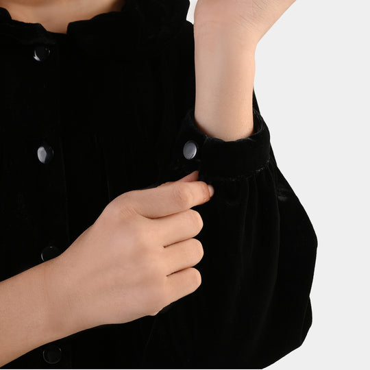 Girls Velvet Casual Top Shimmer - BLACK