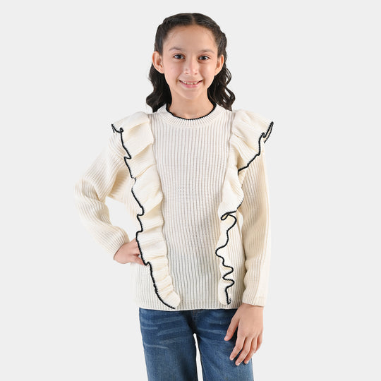 Girls Acrylic Sweater - Twirl - Off White