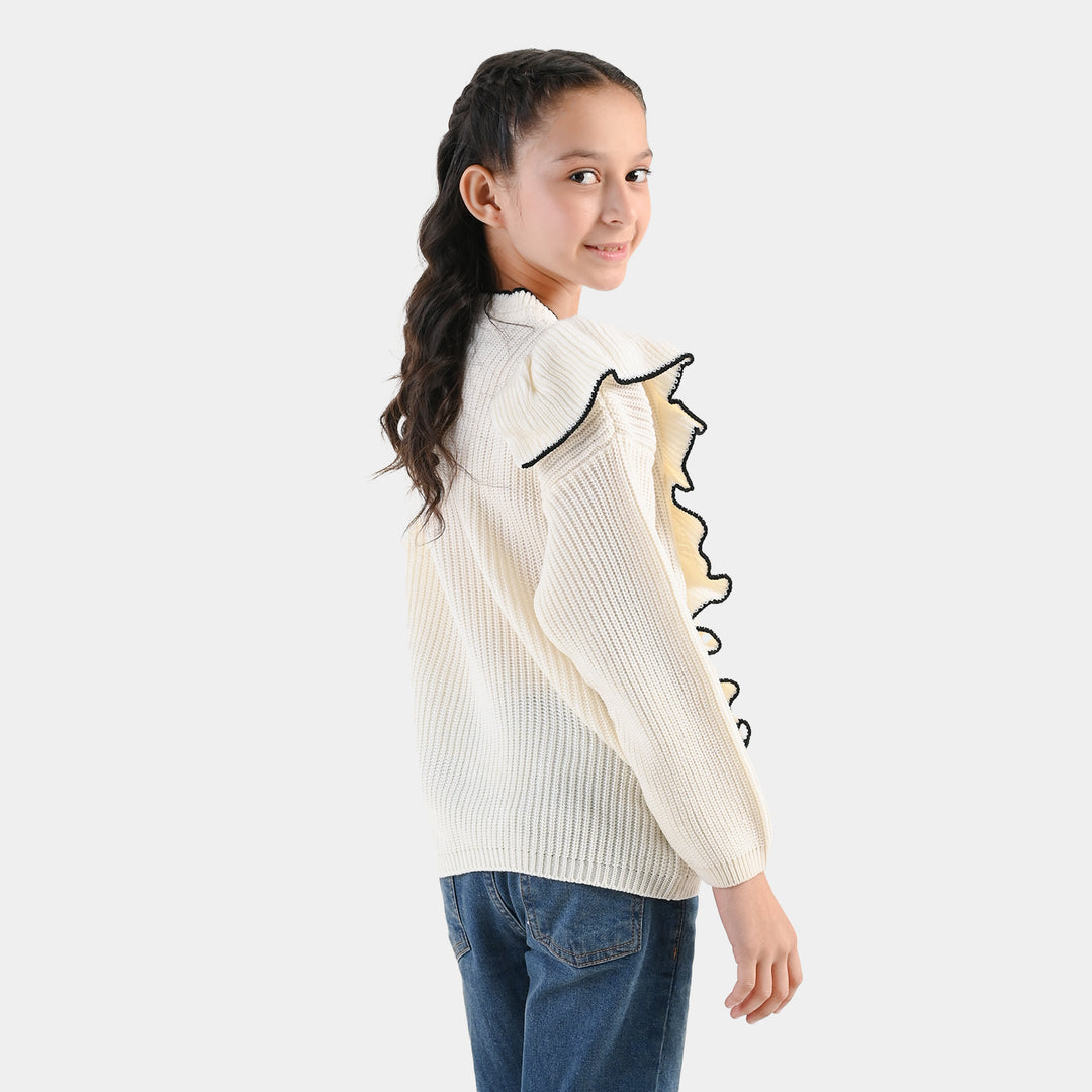 Girls Acrylic Sweater - Twirl - Off White