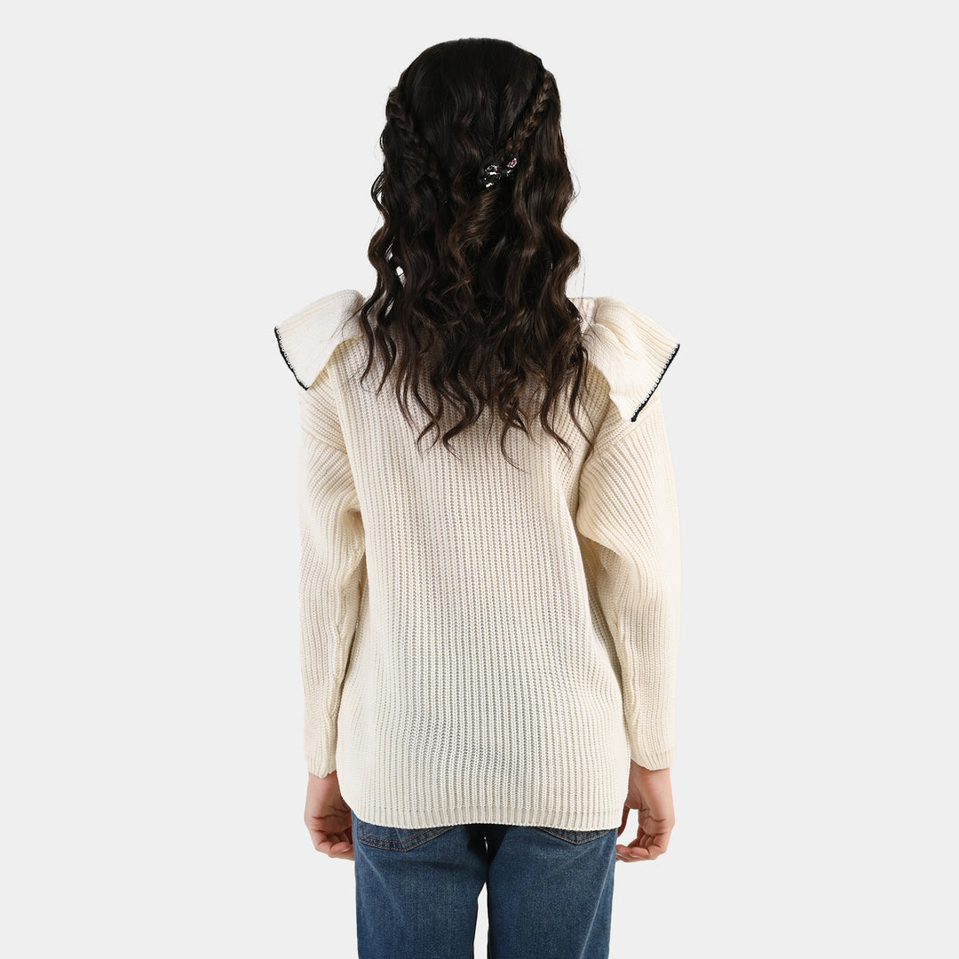 Girls Acrylic Sweater - Twirl - Off White