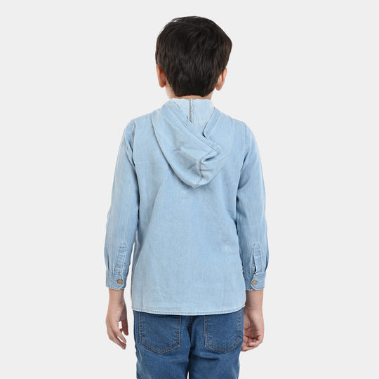 Boys Denim Hooded Shirt Have Fun - Blue