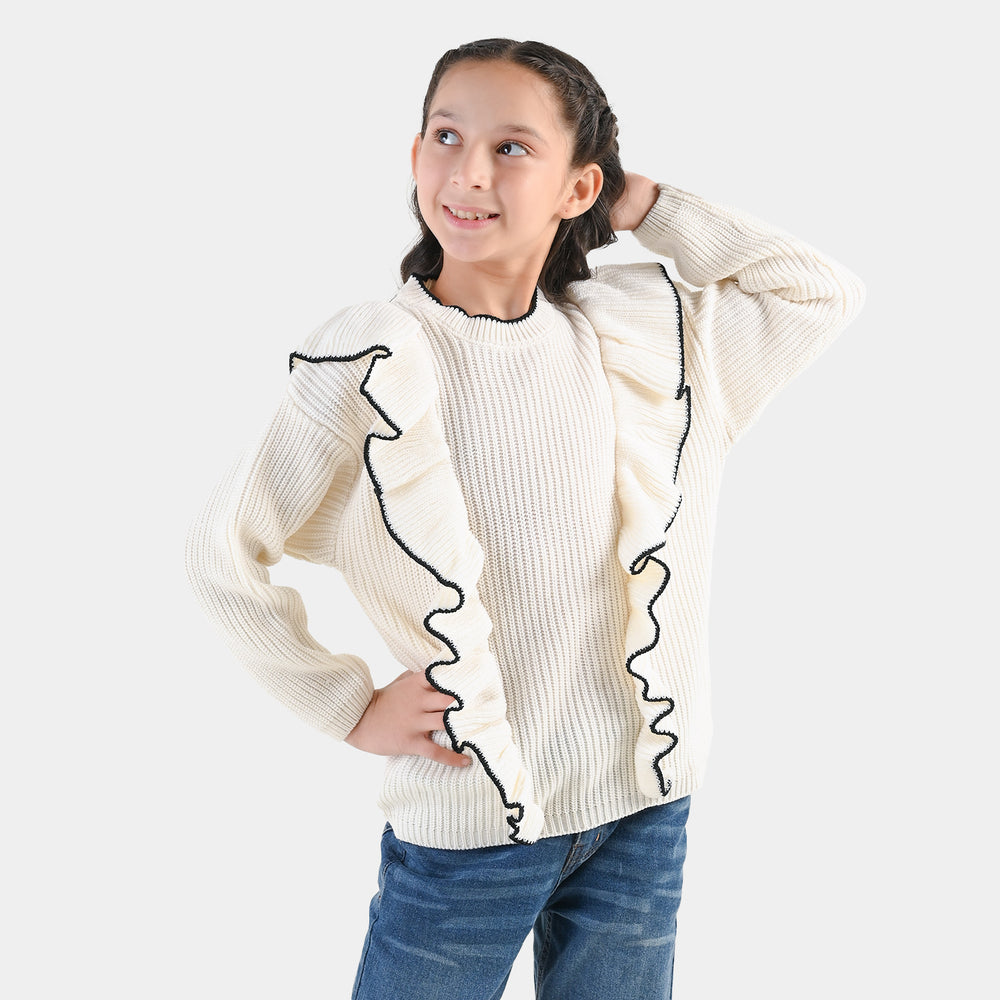 Girls Acrylic Sweater-Twirl-OFF-White
