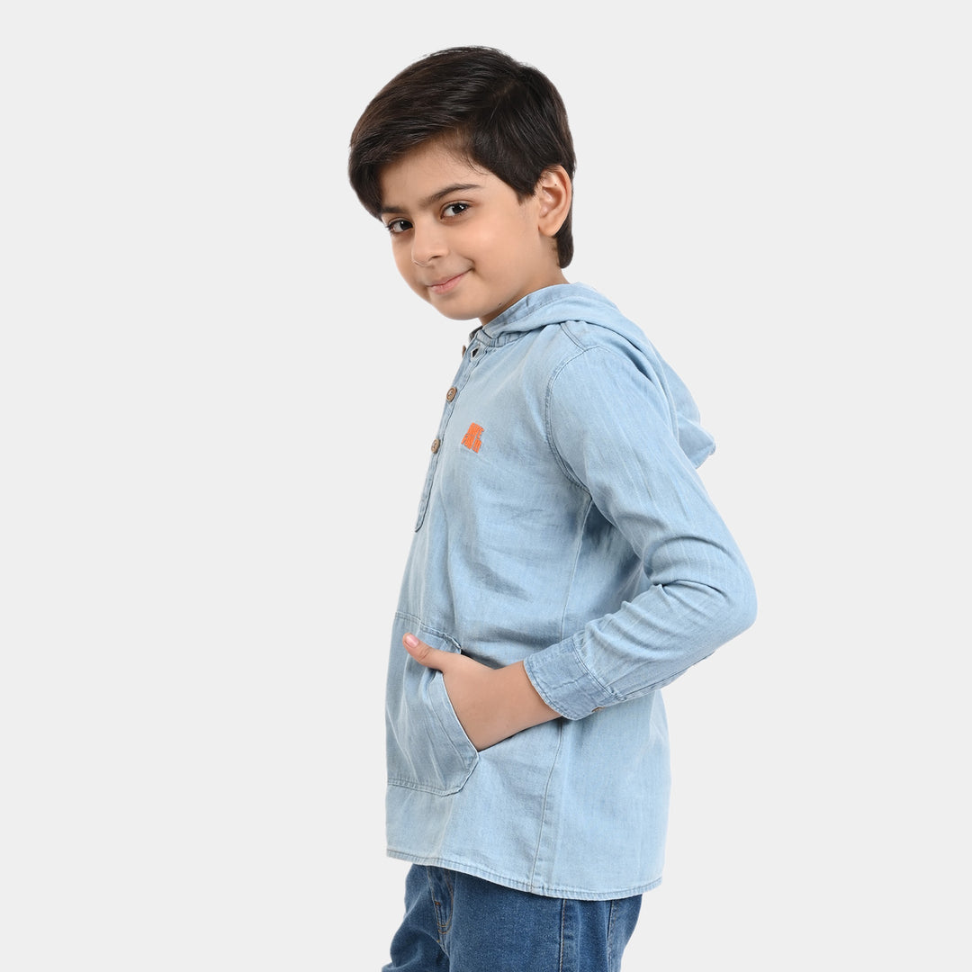 Boys Denim Hooded Shirt Have Fun - Blue