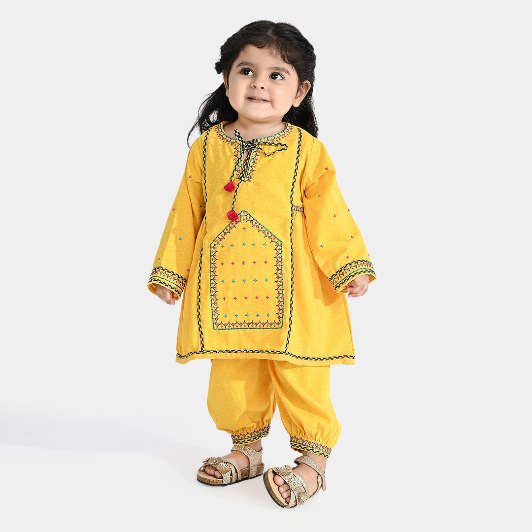 Infant Girls CVC EMB 2PCs Suit Balochi-Yellow