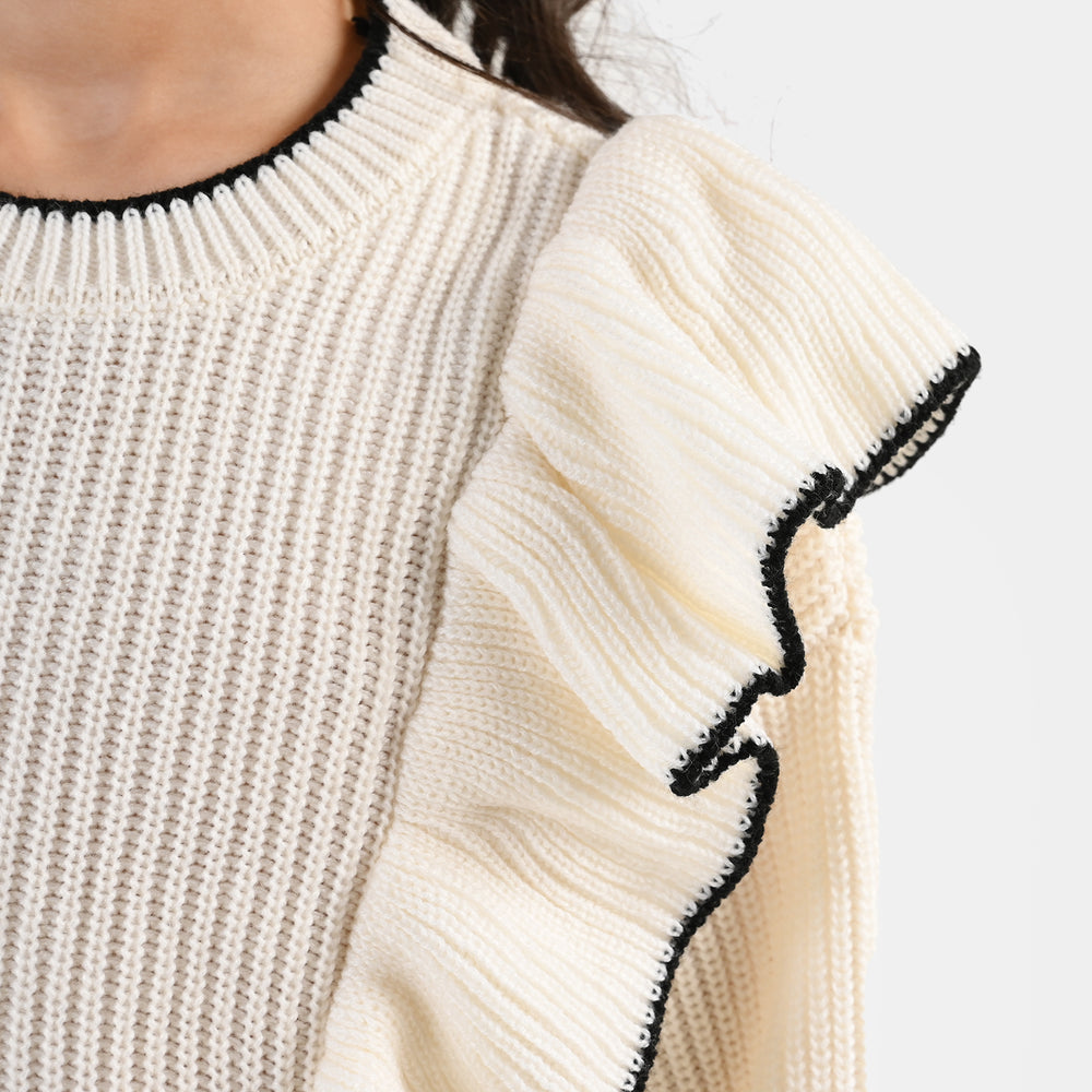 Girls Acrylic Sweater - Twirl - Off White