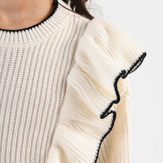 Girls Acrylic Sweater - Twirl - Off White