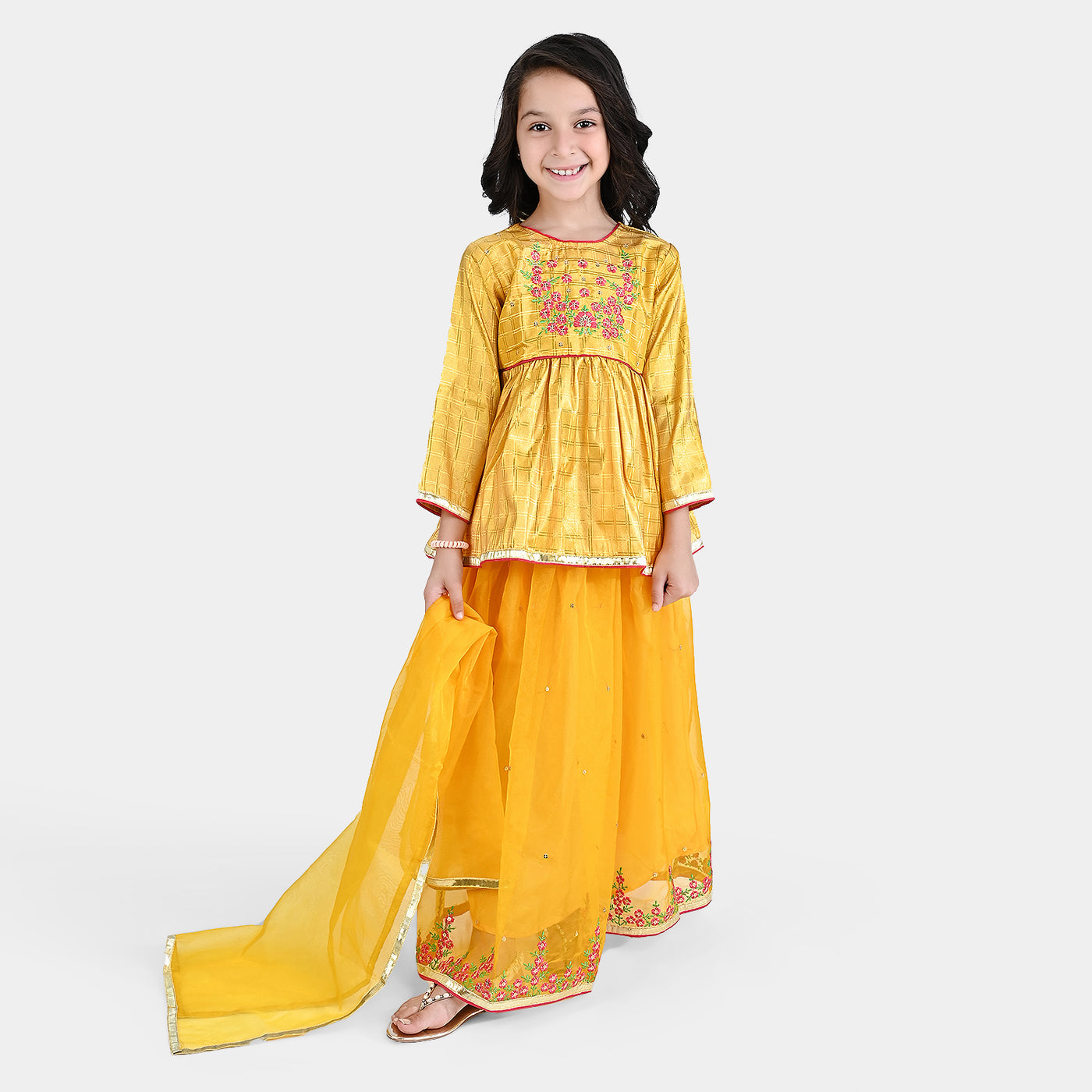 Girls Raw Silk 3PC Suit Noor-Yellow