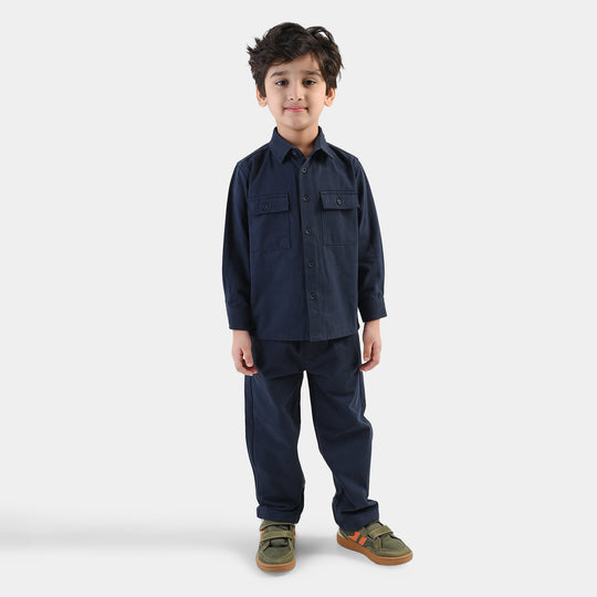 Boys Cotton Twill Woven Suit-Flap-NAVY