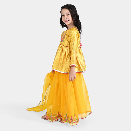 Girls Raw Silk 3PC Suit Noor-Yellow