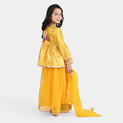 Girls Raw Silk 3PC Suit Noor-Yellow