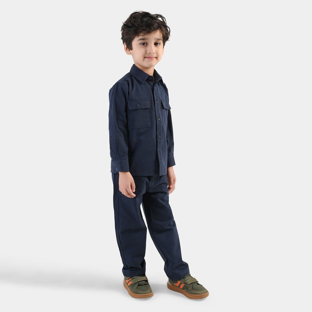 Boys Cotton Twill Woven Suit-Flap-NAVY