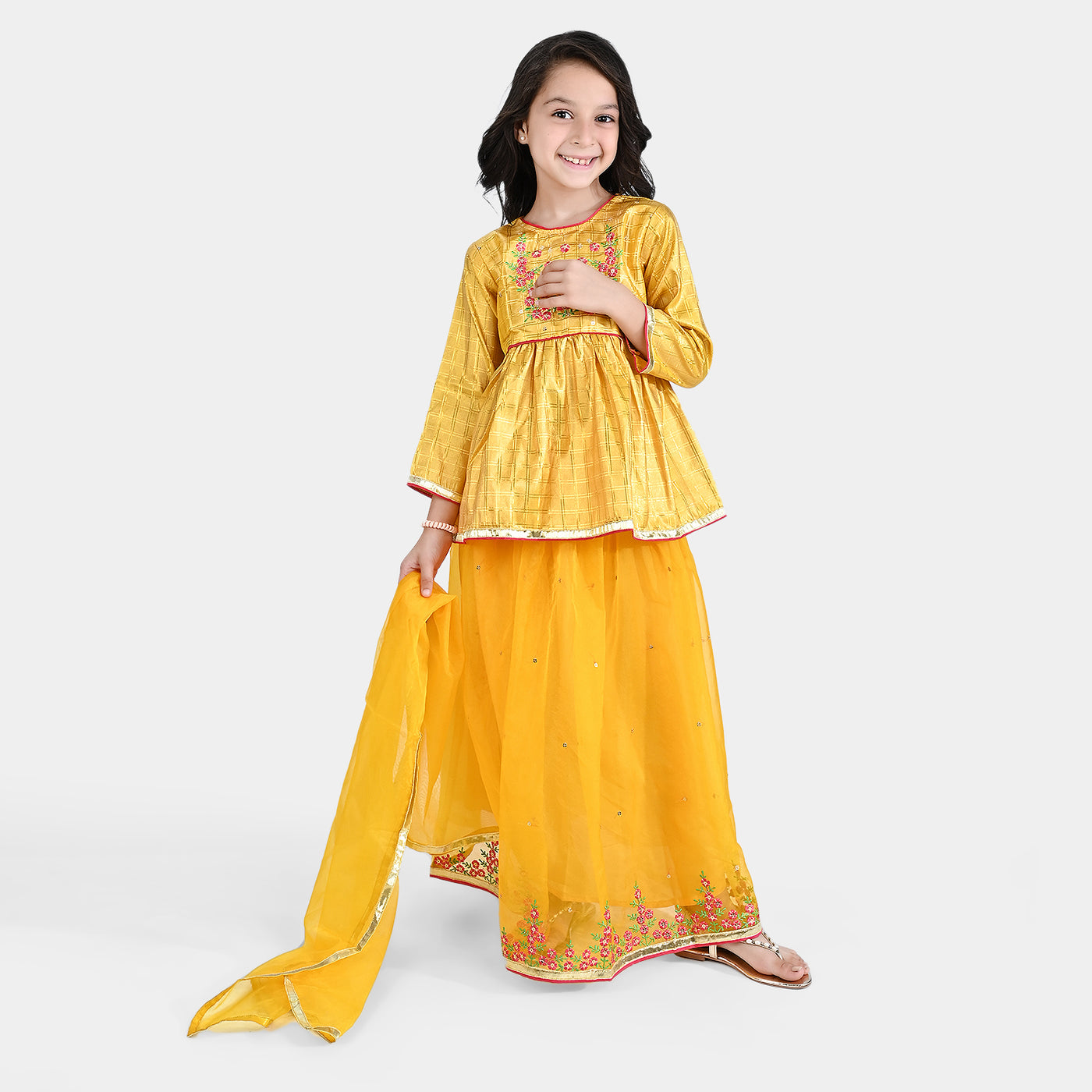 Girls Raw Silk 3PC Suit Noor-Yellow