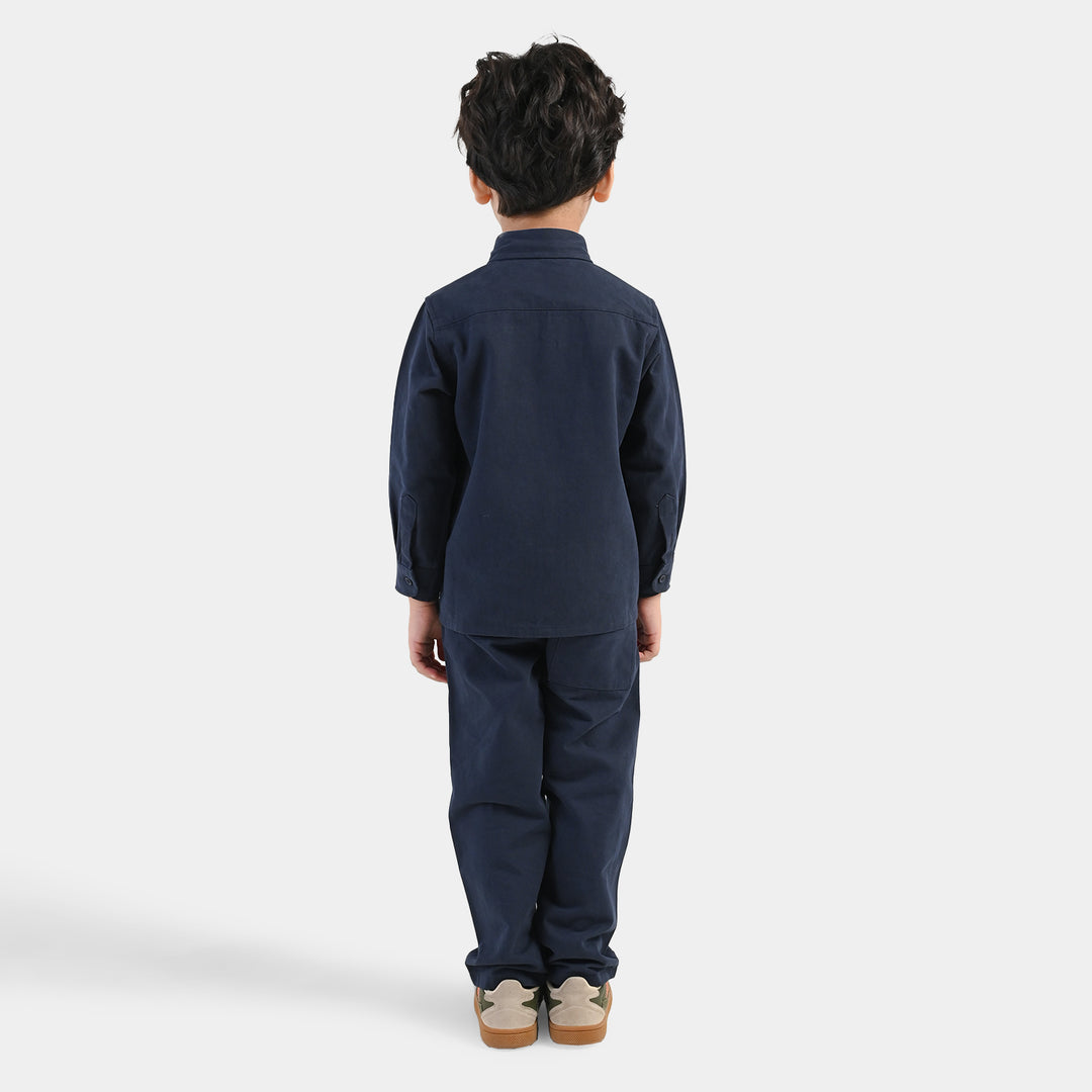Boys Cotton Twill Woven Suit-Flap-NAVY
