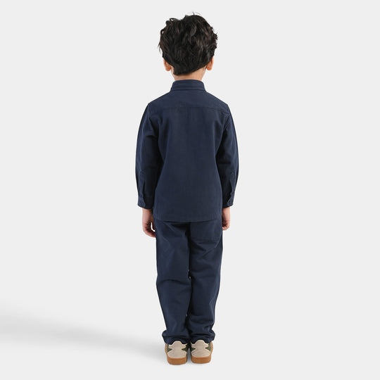 Boys Cotton Twill Woven Suit-Flap-NAVY