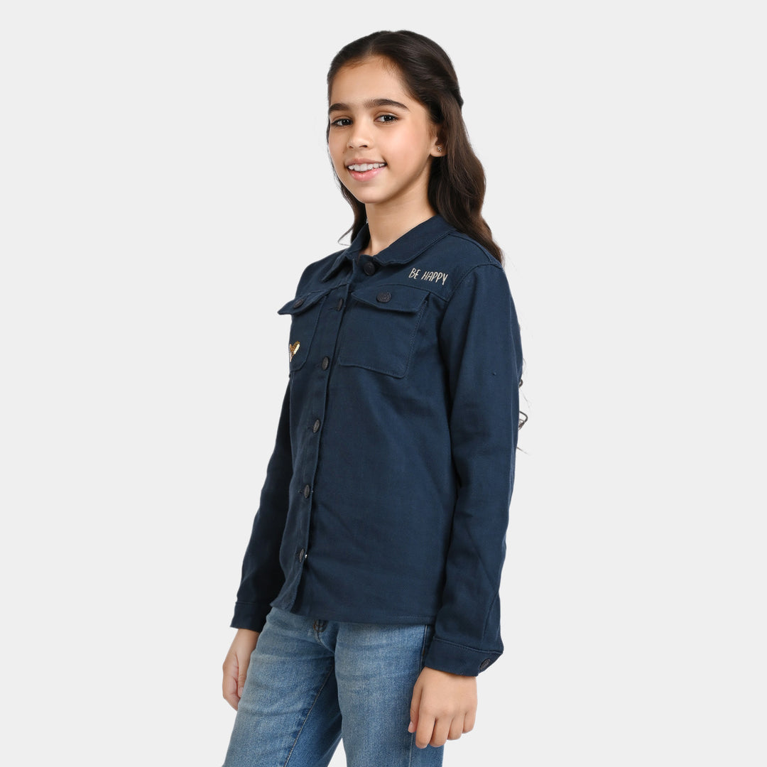 Girls Cotton Jacket Rainbow-NAVY