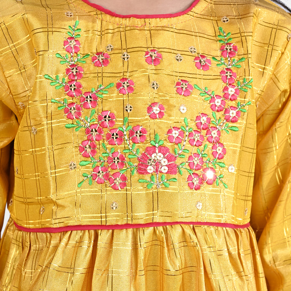 Girls Raw Silk 3PC Suit Noor-Yellow