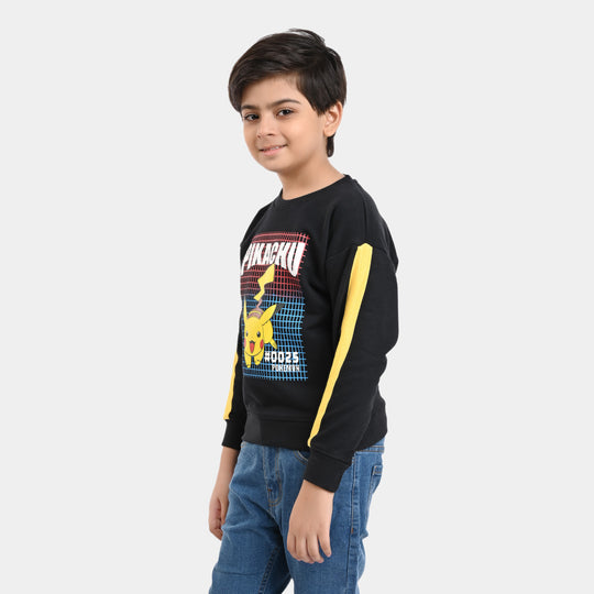 Boys Knitted SweatShirt Print-BLACK