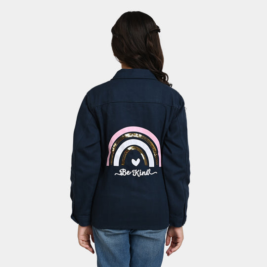 Girls Cotton Jacket Rainbow-NAVY