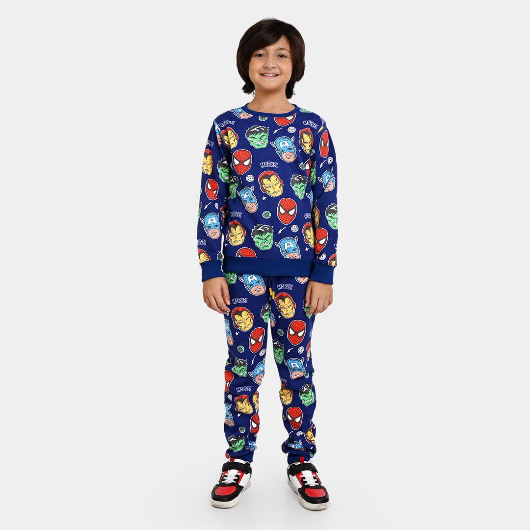 Boys Fleece 2 Piece Suit Printed-Navy Blue