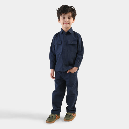 Boys Cotton Twill Woven Suit-Flap-NAVY