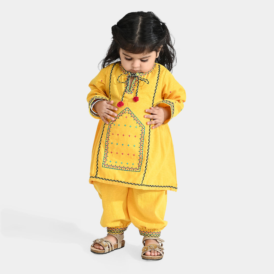 Infant Girls CVC EMB 2PCs Suit Balochi-Yellow