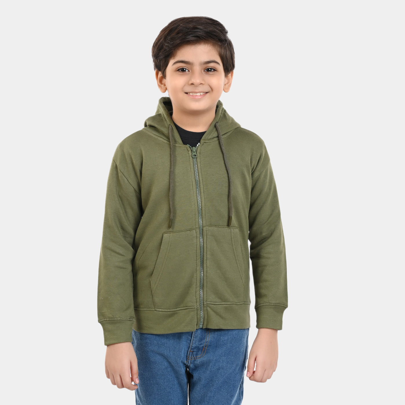 Boys Knitted Zipped Jacket Basic-Olive