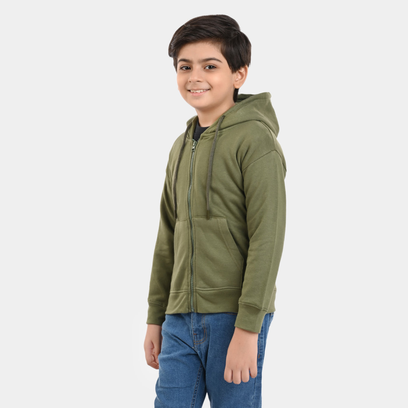 Boys Knitted Zipped Jacket Basic-Olive