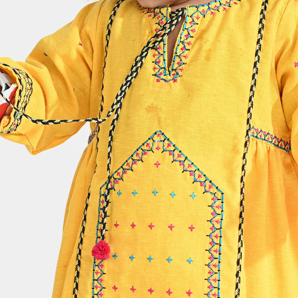 Infant Girls CVC EMB 2PCs Suit Balochi-Yellow