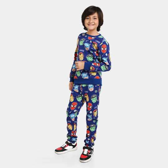 Boys Fleece 2 Piece Suit Printed-Navy Blue