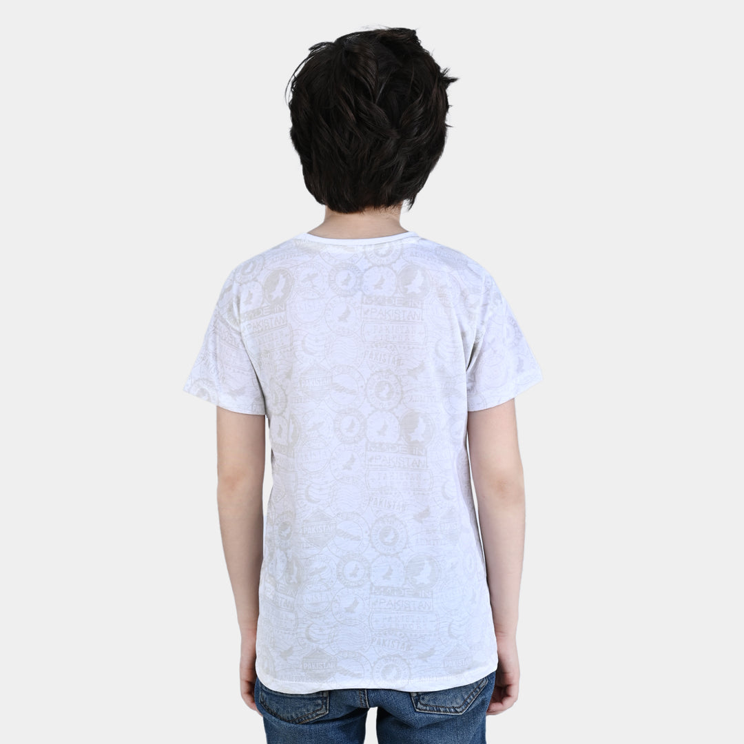 Boys Poly Cotton Jersey T-Shirt H/S Pakistan Stamps-White