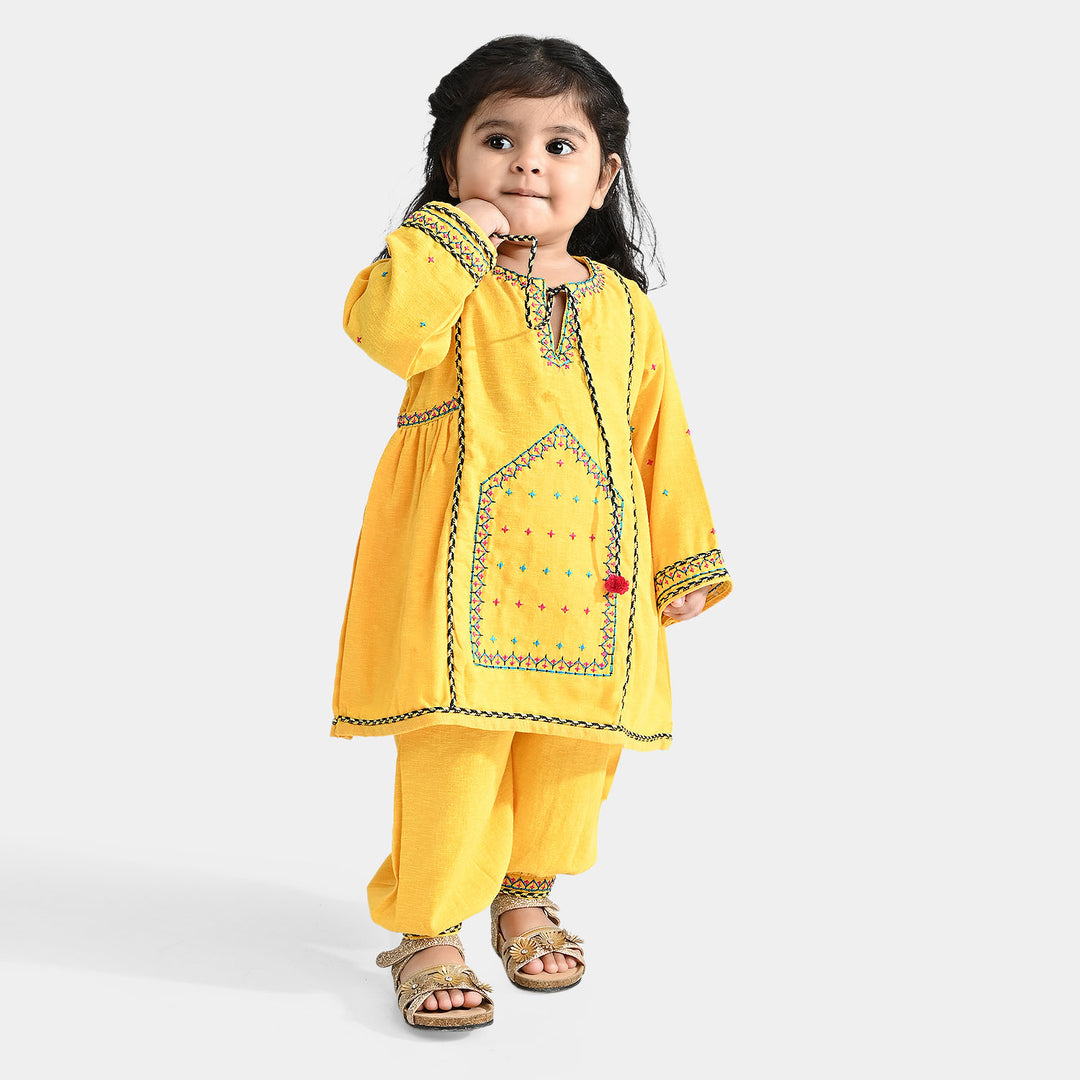 Infant Girls CVC EMB 2PCs Suit Balochi-Yellow