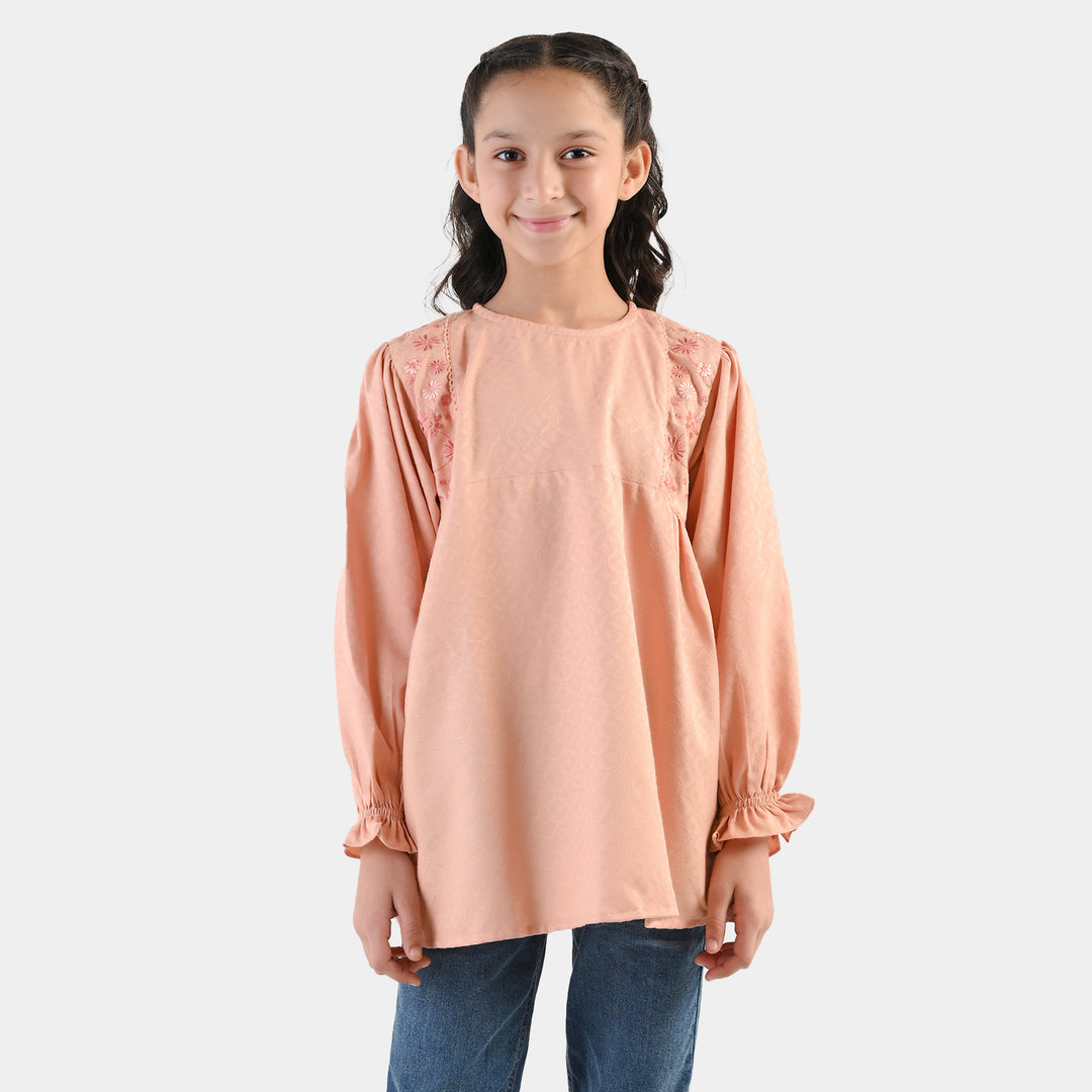 Girls Jacquard Emb Top Bloom - Peach